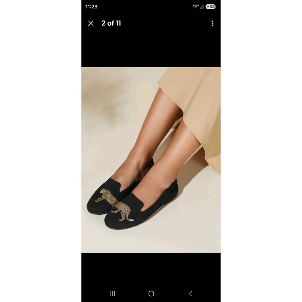 Vivaia Audrey Round-Toe Embroidered Loafer Black Cheetah Size 8.5 cat comfort - Picture 6 of 12